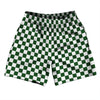 Checkerboard 1 Inch Green Hunter and White Athletic Running Fitness Exercise Shorts 7" Inseam Shorts Made In USA by Tribe Lacrosse