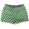 Checkerboard 1 Inch Green Kelly and White Shorty Short Gym Shorts 2.5" Inseam Made In USA by Tribe Lacrosse