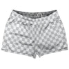 Checkerboard 1 Inch Grey Medium and White Shorty Short Gym Shorts 2.5" Inseam Made In USA by Tribe Lacrosse
