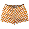 Checkerboard 1 Inch Orange Tennessee and White Shorty Short Gym Shorts 2.5" Inseam Made In USA by Tribe Lacrosse