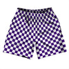 Checkerboard 1 Inch Purple Lakers and White Athletic Running Fitness Exercise Shorts 7" Inseam Shorts Made In USA by Tribe Lacrosse