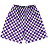 Checkerboard 1 Inch Purple Lakers and White Lacrosse Shorts Made In USA by Tribe Lacrosse