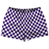 Checkerboard 1 Inch Purple Lakers and White Shorty Short Gym Shorts 2.5" Inseam Made In USA by Tribe Lacrosse