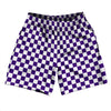 Checkerboard 1 Inch Purple Lakers and White Soccer Shorts Made In USA by Tribe Lacrosse