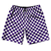 Checkerboard 1 Inch Purple Lakers and White 10" Swim Shorts Made in USA by Tribe Lacrosse
