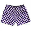 Checkerboard 1 Inch Purple Lakers and White 5" Swim Shorts Made in USA by Tribe Lacrosse