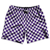 Checkerboard 1 Inch Purple Lakers and White Swim Shorts 7" Made in USA by Tribe Lacrosse