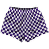 Checkerboard 1 Inch Purple Lakers and White Womens & Girls Sport Shorts End Made In USA by Tribe Lacrosse