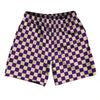Checkerboard 1 Inch Purple Medium and Vegas Gold Athletic Running Fitness Exercise Shorts 7" Inseam Shorts Made In USA by Tribe Lacrosse