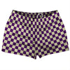 Checkerboard 1 Inch Purple Medium and Vegas Gold Shorty Short Gym Shorts 2.5" Inseam Made In USA by Tribe Lacrosse