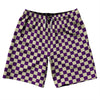 Checkerboard 1 Inch Purple Medium and Vegas Gold 10" Swim Shorts Made in USA by Tribe Lacrosse