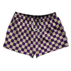 Checkerboard 1 Inch Purple Medium and Vegas Gold 2.5" Swim Shorts Made in USA by Tribe Lacrosse
