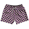 Checkerboard 1 Inch Purple Medium and Vegas Gold 5" Swim Shorts Made in USA by Tribe Lacrosse