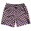 Checkerboard 1 Inch Purple Medium and Vegas Gold Swim Shorts 7" Made in USA by Tribe Lacrosse