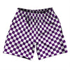 Checkerboard 1 Inch Purple Medium and White Athletic Running Fitness Exercise Shorts 7" Inseam Shorts Made In USA by Tribe Lacrosse