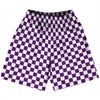 Checkerboard 1 Inch Purple Medium and White Basketball Practice Shorts Made In USA by Tribe Lacrosse