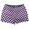 Checkerboard 1 Inch Purple Medium and White Shorty Short Gym Shorts 2.5" Inseam Made In USA by Tribe Lacrosse