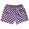 Checkerboard 1 Inch Purple Medium and White 5" Swim Shorts Made in USA by Tribe Lacrosse