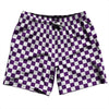 Checkerboard 1 Inch Purple Medium and White Swim Shorts 7" Made in USA by Tribe Lacrosse