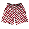 Checkerboard 1 Inch Red Cardinal and White Athletic Running Fitness Exercise Shorts 7" Inseam Shorts Made In USA by Tribe Lacrosse