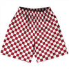 Checkerboard 1 Inch Red Cardinal and White Basketball Practice Shorts Made In USA by Tribe Lacrosse