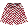 Checkerboard 1 Inch Red Cardinal and White Lacrosse Shorts Made In USA by Tribe Lacrosse
