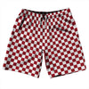 Checkerboard 1 Inch Red Cardinal and White 10" Swim Shorts Made in USA by Tribe Lacrosse