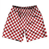 Checkerboard 1 Inch Red Dark and White Athletic Running Fitness Exercise Shorts 7" Inseam Shorts Made In USA by Tribe Lacrosse