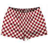 Checkerboard 1 Inch Red Dark and White Shorty Short Gym Shorts 2.5" Inseam Made In USA by Tribe Lacrosse