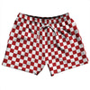 Checkerboard 1 Inch Red Dark and White 5" Swim Shorts Made in USA by Tribe Lacrosse