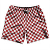 Checkerboard 1 Inch Red Dark and White Swim Shorts 7" Made in USA by Tribe Lacrosse