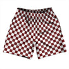 Checkerboard 1 Inch Red Maroon and White Athletic Running Fitness Exercise Shorts 7" Inseam Shorts Made In USA by Tribe Lacrosse