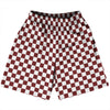 Checkerboard 1 Inch Red Maroon and White Basketball Practice Shorts Made In USA by Tribe Lacrosse