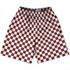 Checkerboard 1 Inch Red Maroon and White Lacrosse Shorts Made In USA by Tribe Lacrosse