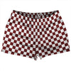 Checkerboard 1 Inch Red Maroon and White Shorty Short Gym Shorts 2.5" Inseam Made In USA by Tribe Lacrosse