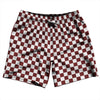 Checkerboard 1 Inch Red Maroon and White Swim Shorts 7" Made in USA by Tribe Lacrosse