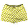 Checkerboard 1 Inch Yellow Canary and White Shorty Short Gym Shorts 2.5" Inseam Made In USA by Tribe Lacrosse
