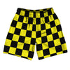 Checkerboard 2.5 Inches Black and Yellow Athletic Running Fitness Exercise Shorts 7" Inseam Shorts Made In USA by Tribe Lacrosse