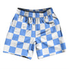 Checkerboard 2.5 Inches Blue Carolina and White Athletic Running Fitness Exercise Shorts 7" Inseam Shorts Made In USA by Tribe Lacrosse