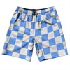 Checkerboard 2.5 Inches Blue Carolina and White 10" Swim Shorts Made in USA by Tribe Lacrosse