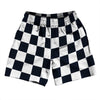 Checkerboard 2.5 Inches Blue Navy Almost Black and White Soccer Shorts Made In USA by Tribe Lacrosse