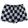 Checkerboard 2.5 Inches Blue Navy And Grey Medium Shorty Short Gym Shorts 2.5" Inseam Made In USA by Tribe Lacrosse