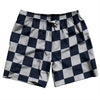 Checkerboard 2.5 Inches Blue Navy And Grey Medium Swim Shorts 7" Made in USA by Tribe Lacrosse