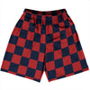 Checkerboard 2.5 Inches Blue Navy and Red Dark Basketball Practice Shorts Made In USA by Tribe Lacrosse