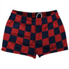 Checkerboard 2.5 Inches Blue Navy and Red Dark Shorty Short Gym Shorts 2.5" Inseam Made In USA by Tribe Lacrosse