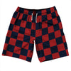 Checkerboard 2.5 Inches Blue Navy and Red Dark 10" Swim Shorts Made in USA by Tribe Lacrosse