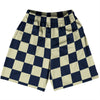 Checkerboard 2.5 Inches Blue Navy and Vegas Gold Basketball Practice Shorts Made In USA by Tribe Lacrosse