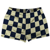 Checkerboard 2.5 Inches Blue Navy and Vegas Gold Shorty Short Gym Shorts 2.5" Inseam Made In USA by Tribe Lacrosse