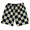 Checkerboard 2.5 Inches Blue Navy and Vegas Gold 10" Swim Shorts Made in USA by Tribe Lacrosse