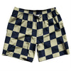 Checkerboard 2.5 Inches Blue Navy and Vegas Gold Swim Shorts 7" Made in USA by Tribe Lacrosse